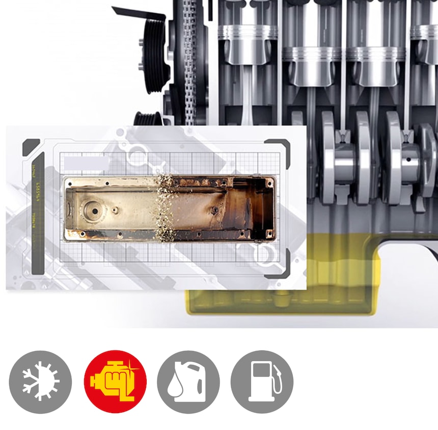 Иллюстрация положительного влияния масла Shell Helix Ultra на двигатель.